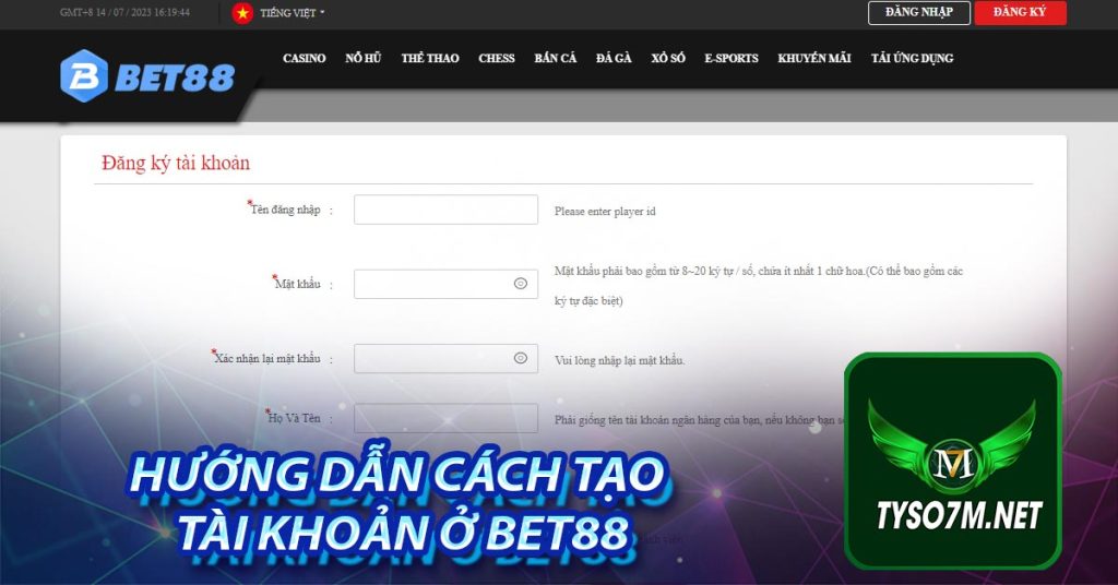 Hướng dẫn cách tạo tài khoản ở Bet88